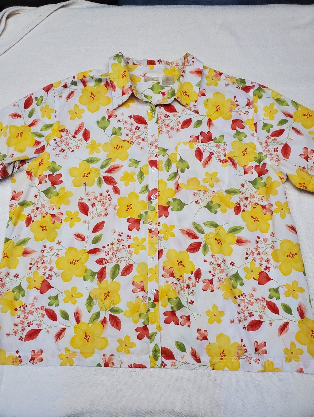 Bobbie Brooks Floral Button Down Shirt Plus Size 26W 28W Yellow Spring Top